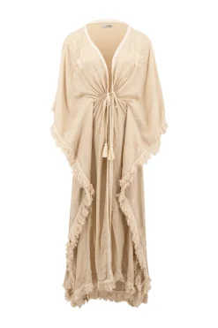 Long Kimono Fringe Sand/ Ecru Gold