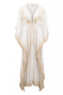 Long Kimono Fringe White/ Ecru Gold