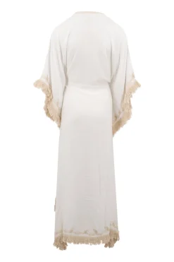 Long Kimono Fringe White/ Ecru Gold