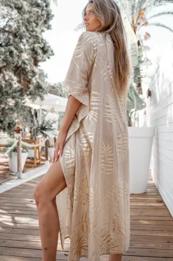 Long Kimono Leafy Sand