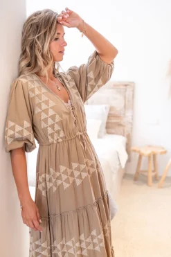 Maxi Dress Glorio Cuadros Taupe