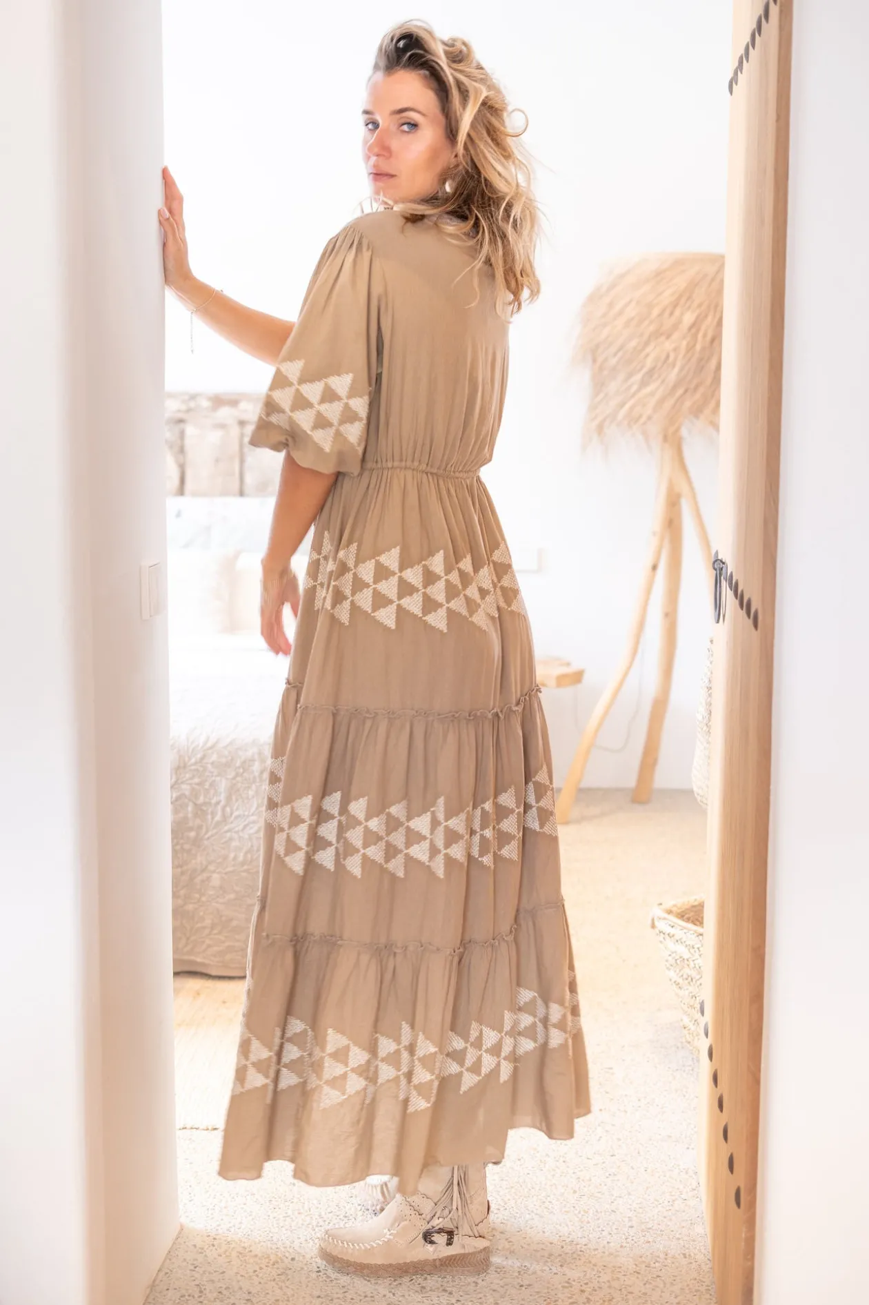 Maxi Dress Glorio Cuadros Taupe