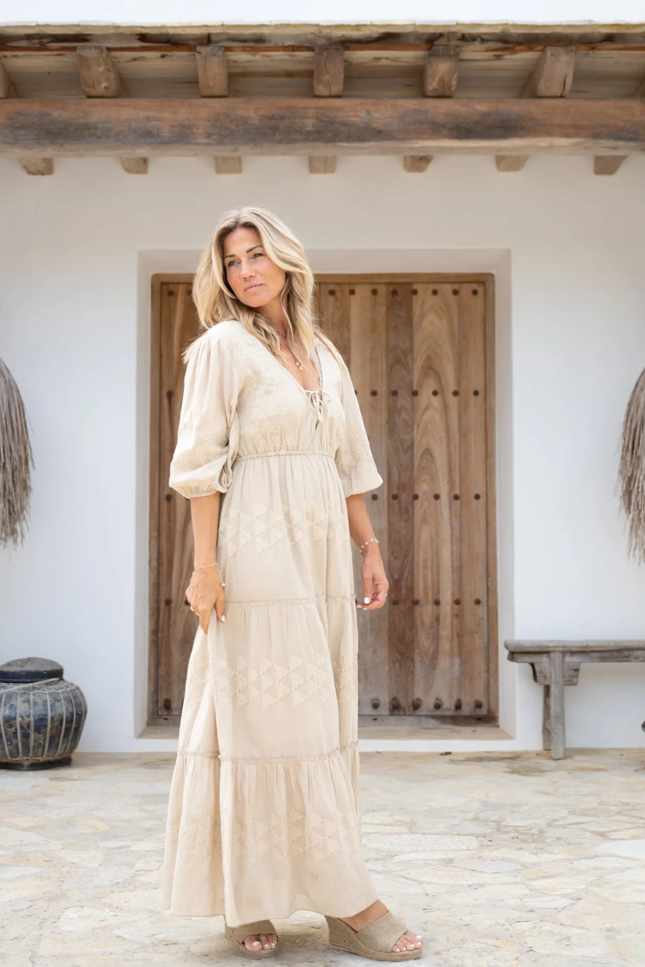 Maxi Dress Glorio Cuadros Sand