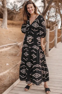Maxi Dress Ida Ethnic Black Print