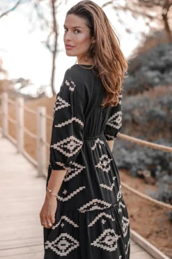 Maxi Dress Ida Ethnic Black Print