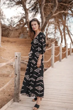 Maxi Dress Ida Ethnic Black Print