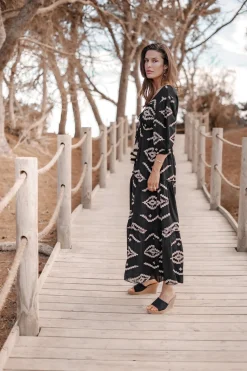 Maxi Dress Ida Ethnic Black Print