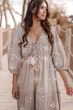 Maxi Dress Ida Ethnic Taupe Print