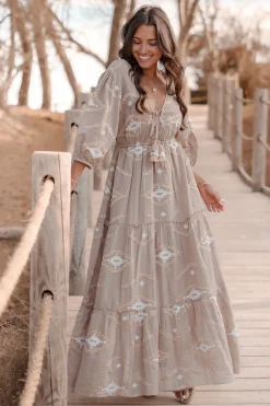 Maxi Dress Ida Ethnic Taupe Print