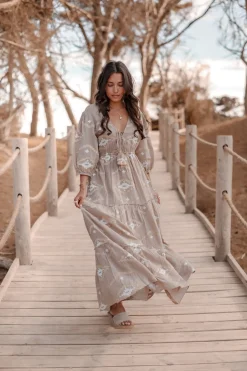 Maxi Dress Ida Ethnic Taupe Print