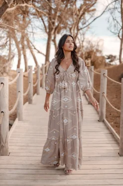 Maxi Dress Ida Ethnic Taupe Print