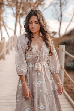 Maxi Dress Ida Ethnic Taupe Print