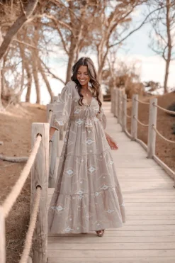 Maxi Dress Ida Ethnic Taupe Print