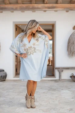Poncho Alanza Floral Pale blue