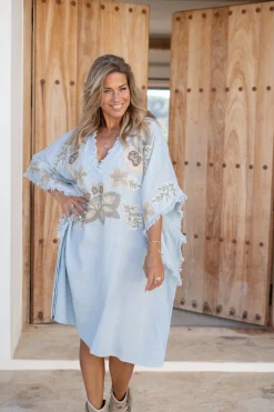 Poncho Alanza Floral Pale blue
