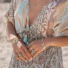 Ring Wide Drip Stone Silver Aqua