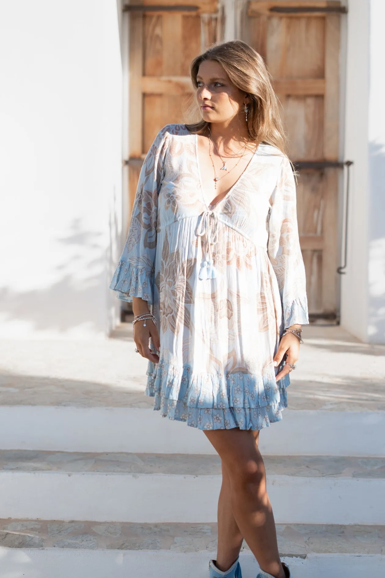 Short Dress Dantae Flower Pale blue print