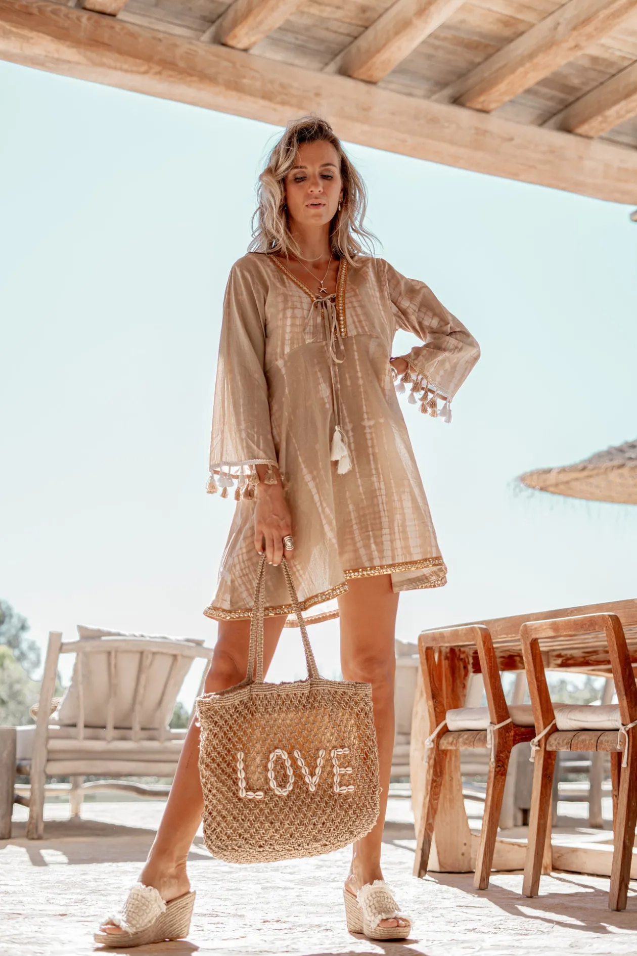 Short Dress Inessa Tie Dye Taupe