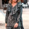 Short Dress Ruffle Sparkle Black Gold
