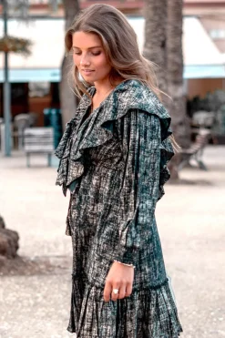 Short Dress Ruffle Sparkle Black Gold