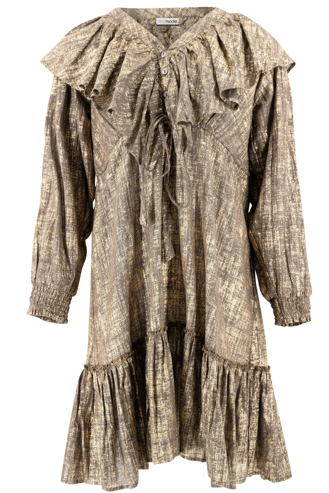 Short Dress Ruffle Sparkle Taupe Gold