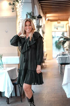 Short Dress Ruffle Sparkle Black