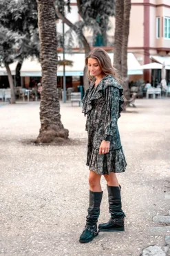 Short Dress Ruffle Sparkle Black Gold