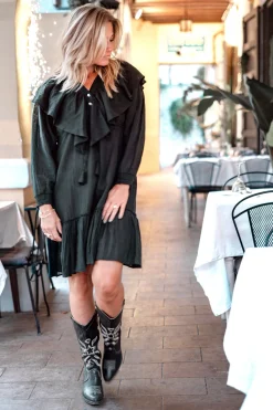 Short Dress Ruffle Sparkle Black