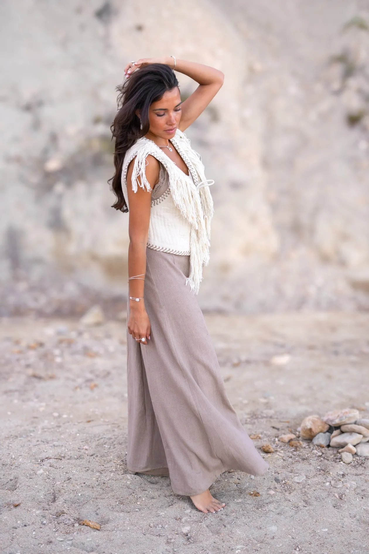 Short Fringe Gilet Esthetica Ecru