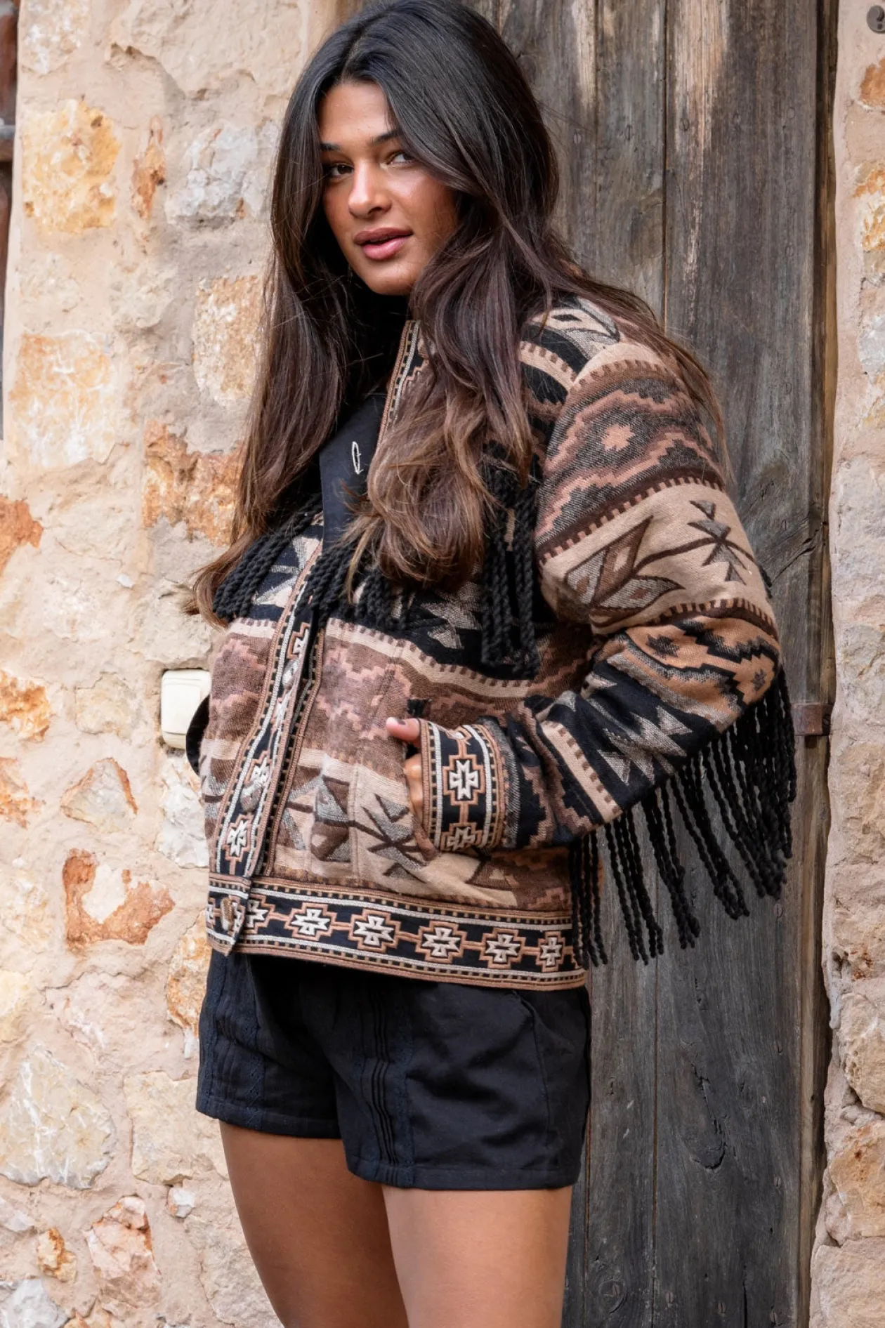 Short Fringe Jacket Nomad Brown