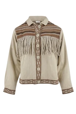 Short Fringe Jacket Nomad Combi Light Sand Plain