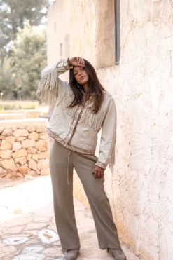 Short Fringe Jacket Nomad Combi Light Sand