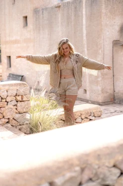 Short Fringe Jacket Nomad Combi Light Sand Plain