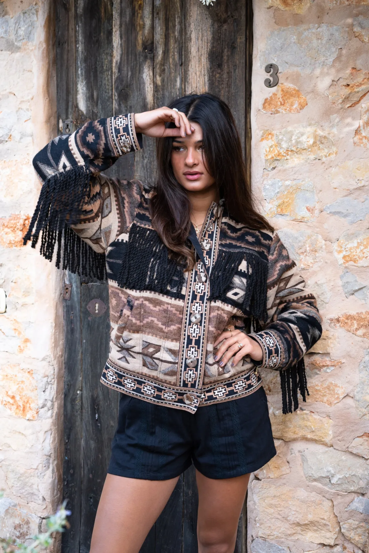 Short Fringe Jacket Nomad Brown