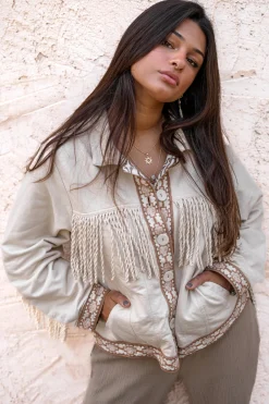 Short Fringe Jacket Nomad Combi Light Sand