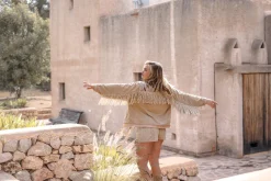 Short Fringe Jacket Nomad Combi Light Sand Plain