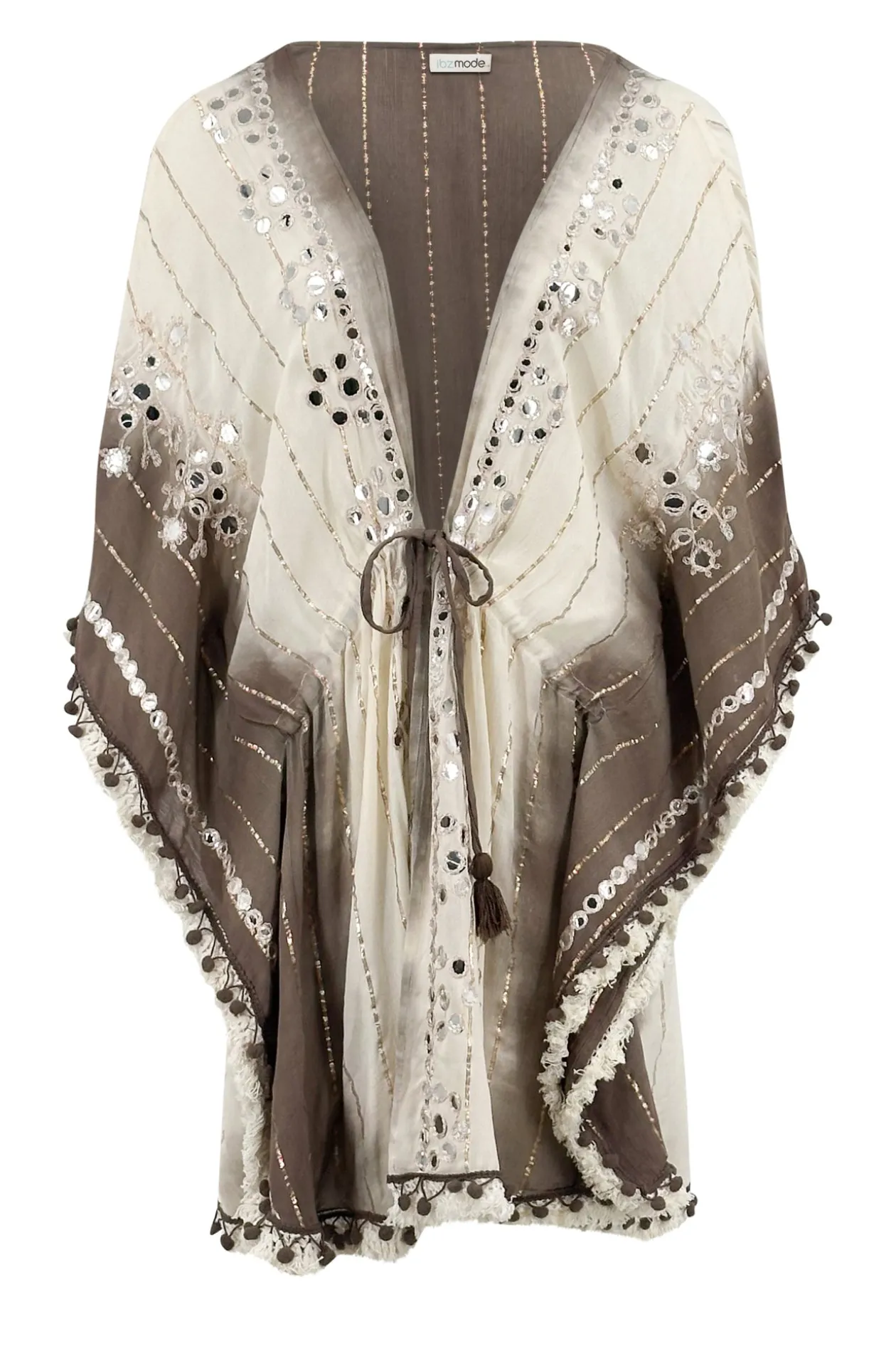 Short Kimono Aine Lurex Beige/Brown