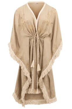 Short Kimono Fringe Fresco Light Taupe
