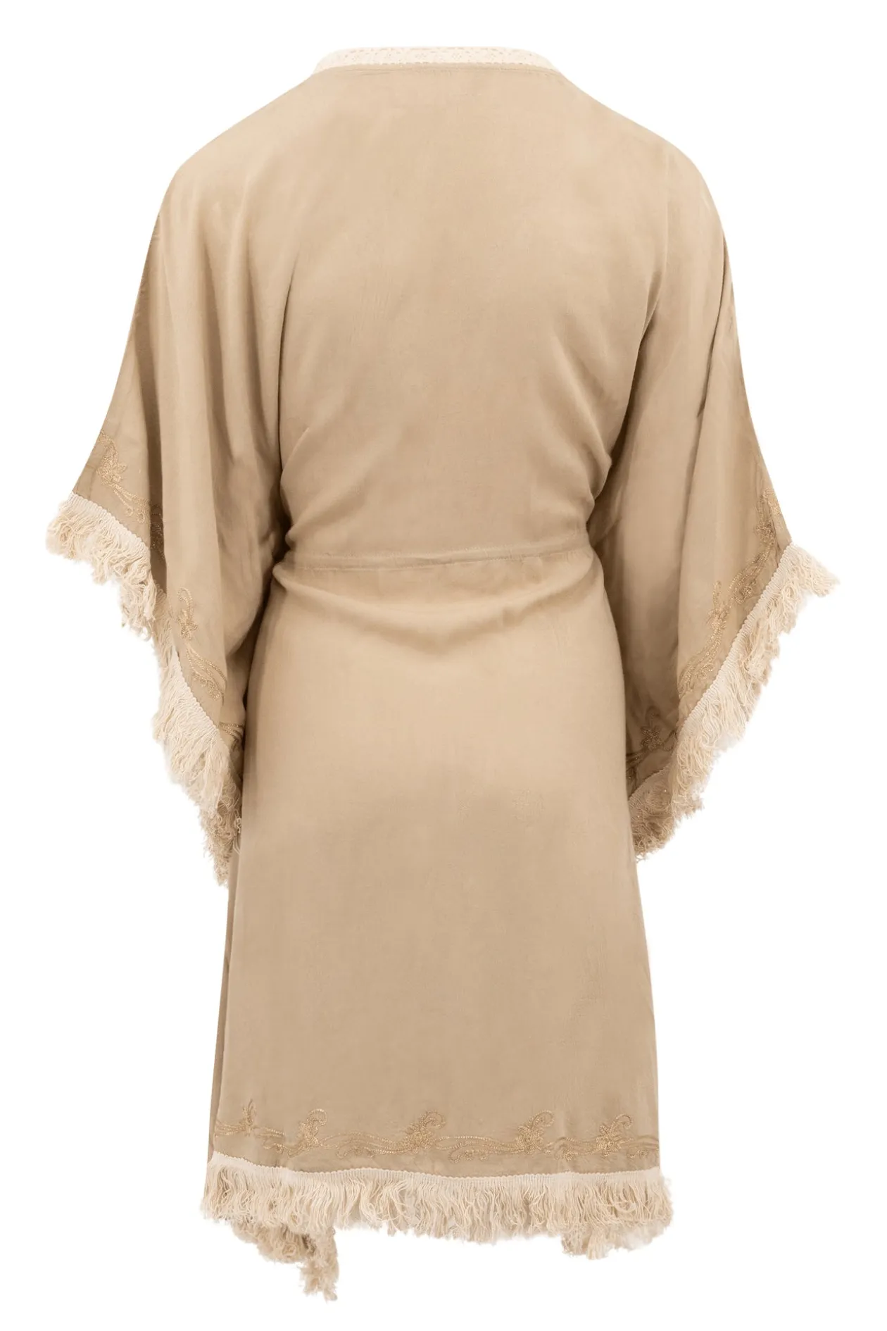 Short Kimono Fringe Fresco Light Taupe