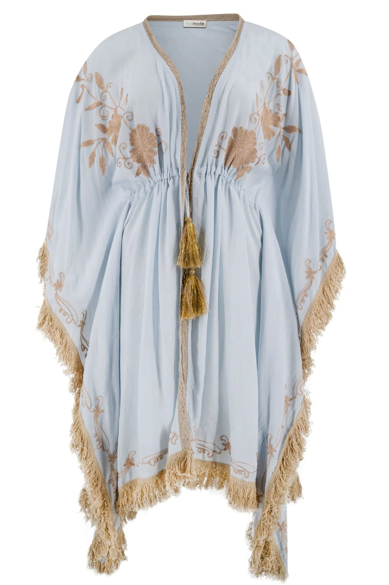 Short Kimono Fringe Fresco Pale Blue