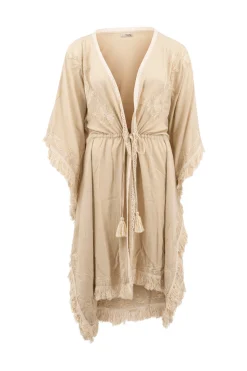 Short Kimono Fringe Sand/ Ecru Gold