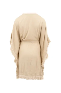 Short Kimono Fringe Sand/ Ecru Gold