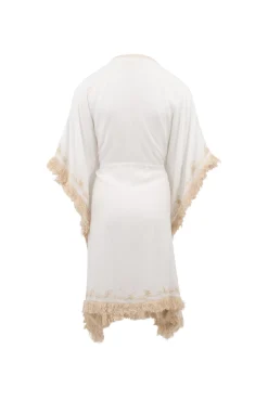 Short Kimono Fringe White/ Ecru Gold