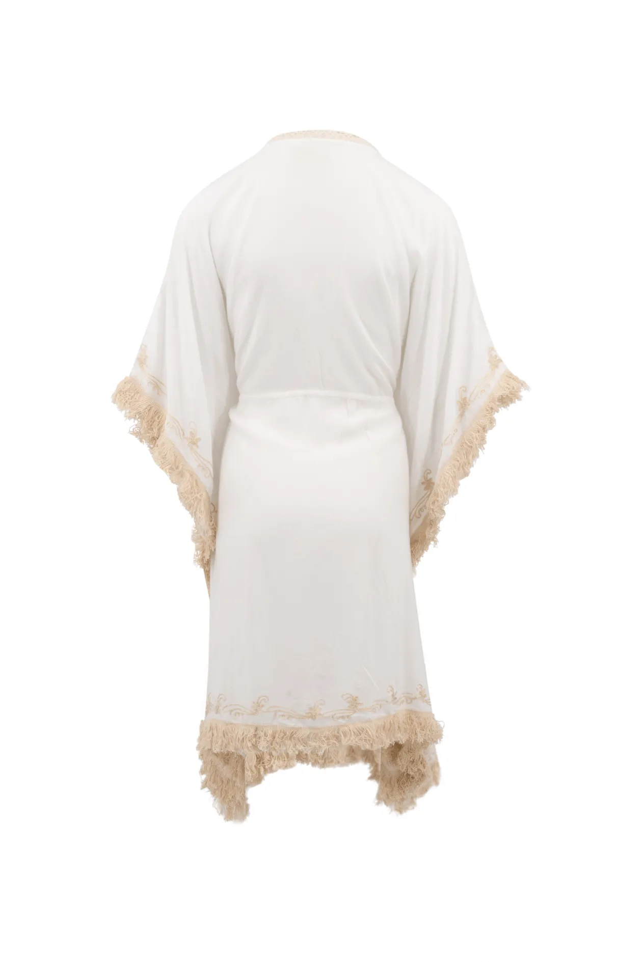 Short Kimono Fringe White/ Ecru Gold