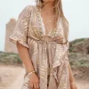 Short Kimono Leafy Taupe