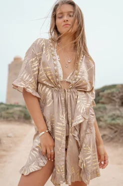 Short Kimono Leafy Taupe