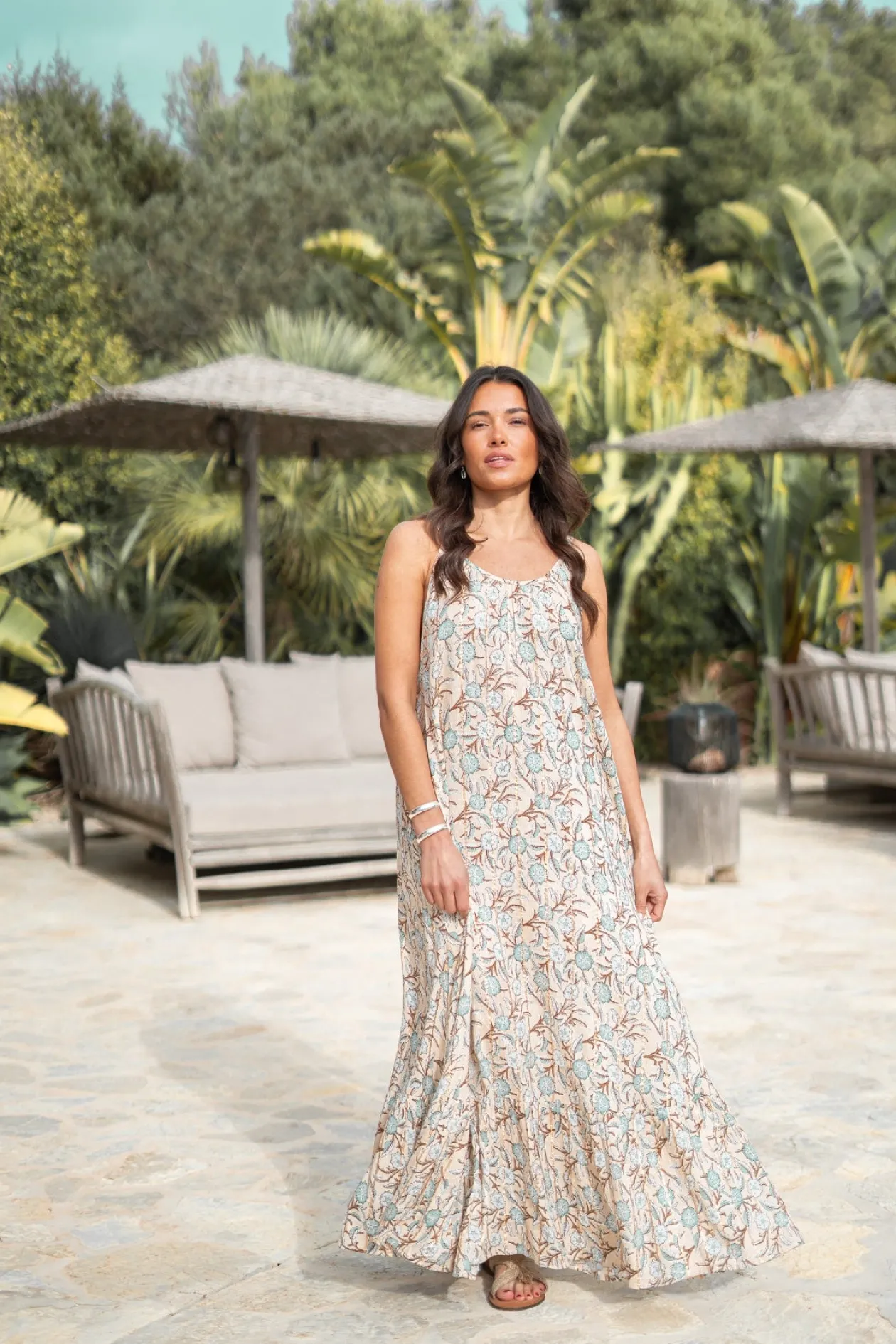 Strap Dress Madia Flower Sand