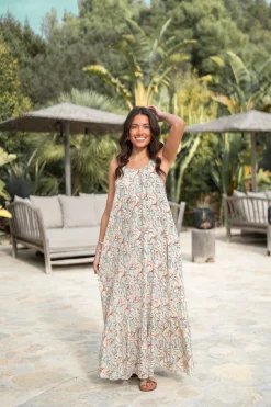 Strap Dress Madia Flower Sand