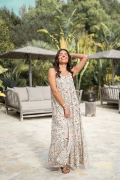 Strap Dress Madia Flower Sand