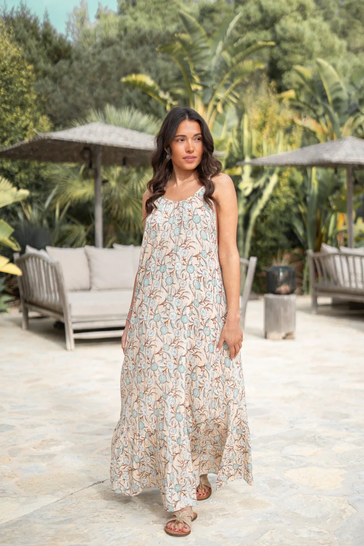 Strap Dress Madia Flower Sand